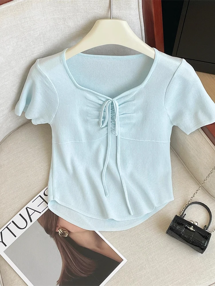 Нежно-голубой вязаный топ-блузка с бантом для женщин, летний, сладкий и дерзкий, приталенный, 100% хлопок
Нежно-голубой вязаный топ-блузка с бантом для женщин, летний, сладкий и дерзкий, приталенный, 100% хлопок