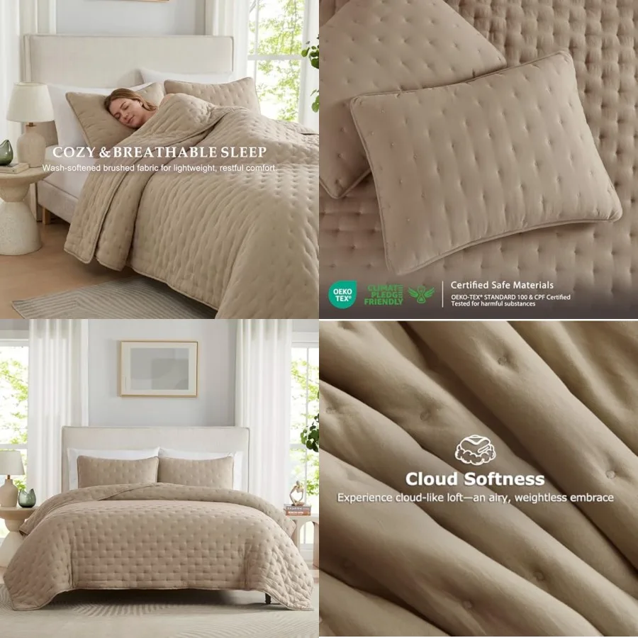 Cloud Cal Size Quilt Bedding Sets with Pillow Shams, Oversized Tan Lightweight Bedspread Coverlet, Taupe Camel Soft Cute Bed Co
Cloud Cal Size Quilt Bedding Sets with Pillow Shams, Oversized Tan Lightweight Bedspread Coverlet, Taupe Camel Soft Cute Bed Co