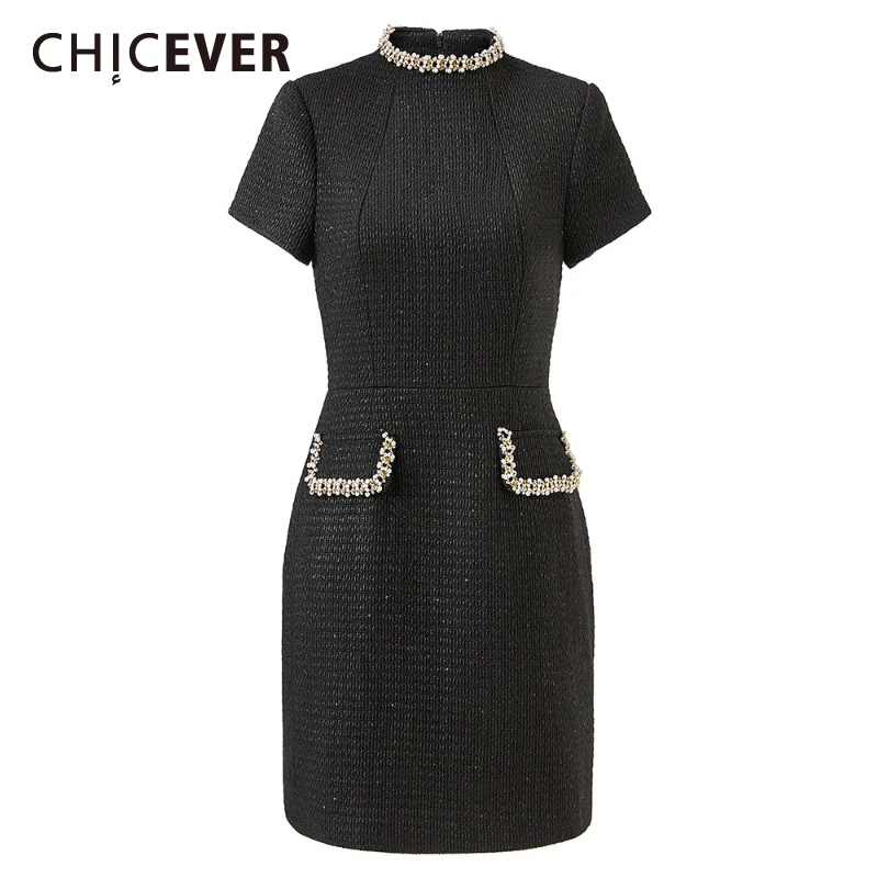 CHICEVER Solid Formal Spring Mini Dress for Women Half High Collar Short Sleeve High Waist Spliced Beading Tweed Dresses Female
CHICEVER Solid Formal Spring Mini Dress for Women Half High Collar Short Sleeve High Waist Spliced Beading Tweed Dresses Female
