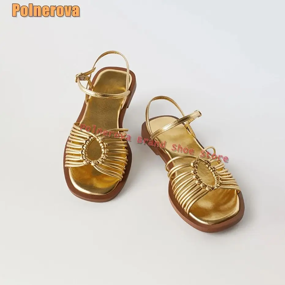 Golden Cut Out Rome Woven Sandals Open Toe Flat with Side Air Slingback Buckle Strap Women Summer Shoes 2025 New Style Dress
Golden Cut Out Rome Woven Sandals Open Toe Flat with Side Air Slingback Buckle Strap Women Summer Shoes 2025 New Style Dress