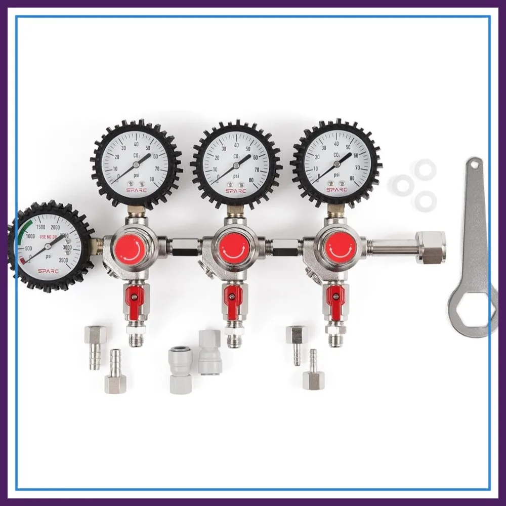 Triple Tap CO2 Regulator for Kegerator - 3 Way for Draft Beer, Soda, Kombucha - CGA320, 2-Year Warranty
Triple Tap CO2 Regulator for Kegerator - 3 Way for Draft Beer, Soda, Kombucha - CGA320, 2-Year Warranty