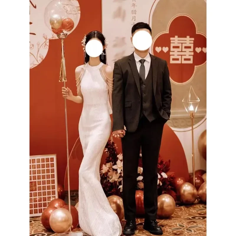 Luxury White Red Halter Neck Tassel Long Cheongsam Dress Women Chinese Style Birthday Party Dress Bridal Wedding Dresses Qipao
Luxury White Red Halter Neck Tassel Long Cheongsam Dress Women Chinese Style Birthday Party Dress Bridal Wedding Dresses Qipao