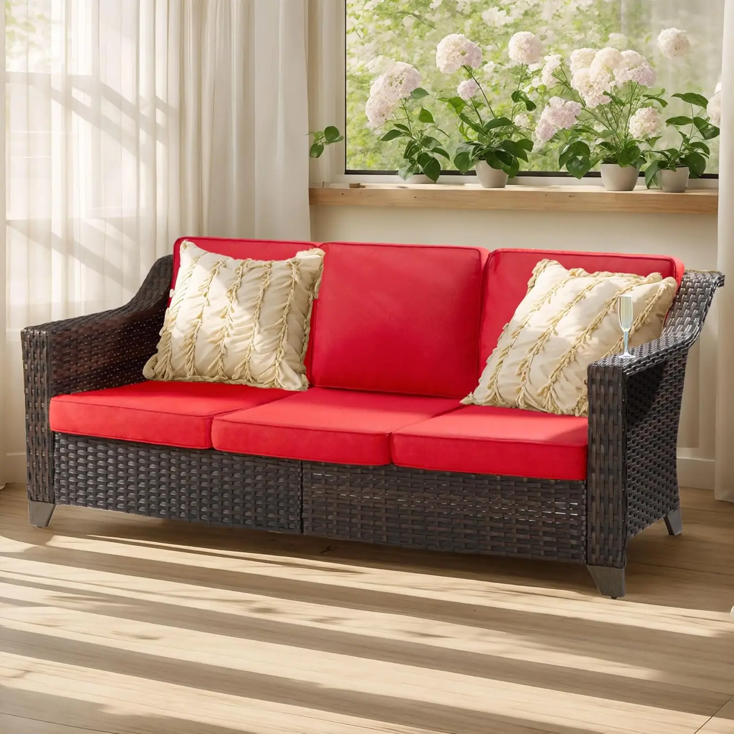 Patio Sofa - 3 Seater Rattan Sofa, All Weather High Back Sofa, Upgraded Large Size with 4inch Seat Cushions for, Custom
Patio Sofa - 3 Seater Rattan Sofa, All Weather High Back Sofa, Upgraded Large Size with 4inch Seat Cushions for, Custom
