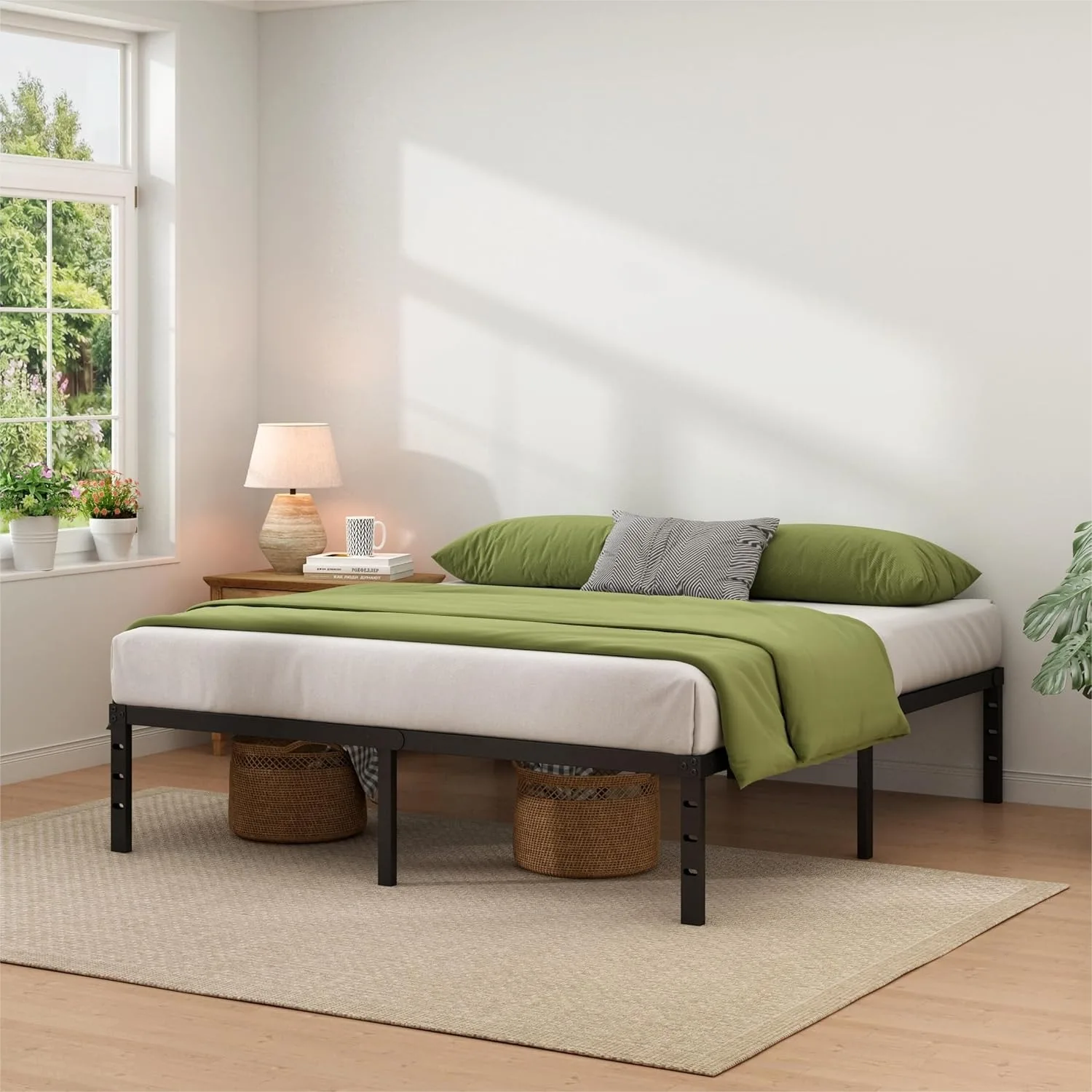 Metal Bed Frame King Size with Storage Space, Heavy Duty Sturdy Mattress Foundation, Easy Assembly No Box Spring Needed, 14 Inch
Metal Bed Frame King Size with Storage Space, Heavy Duty Sturdy Mattress Foundation, Easy Assembly No Box Spring Needed, 14 Inch