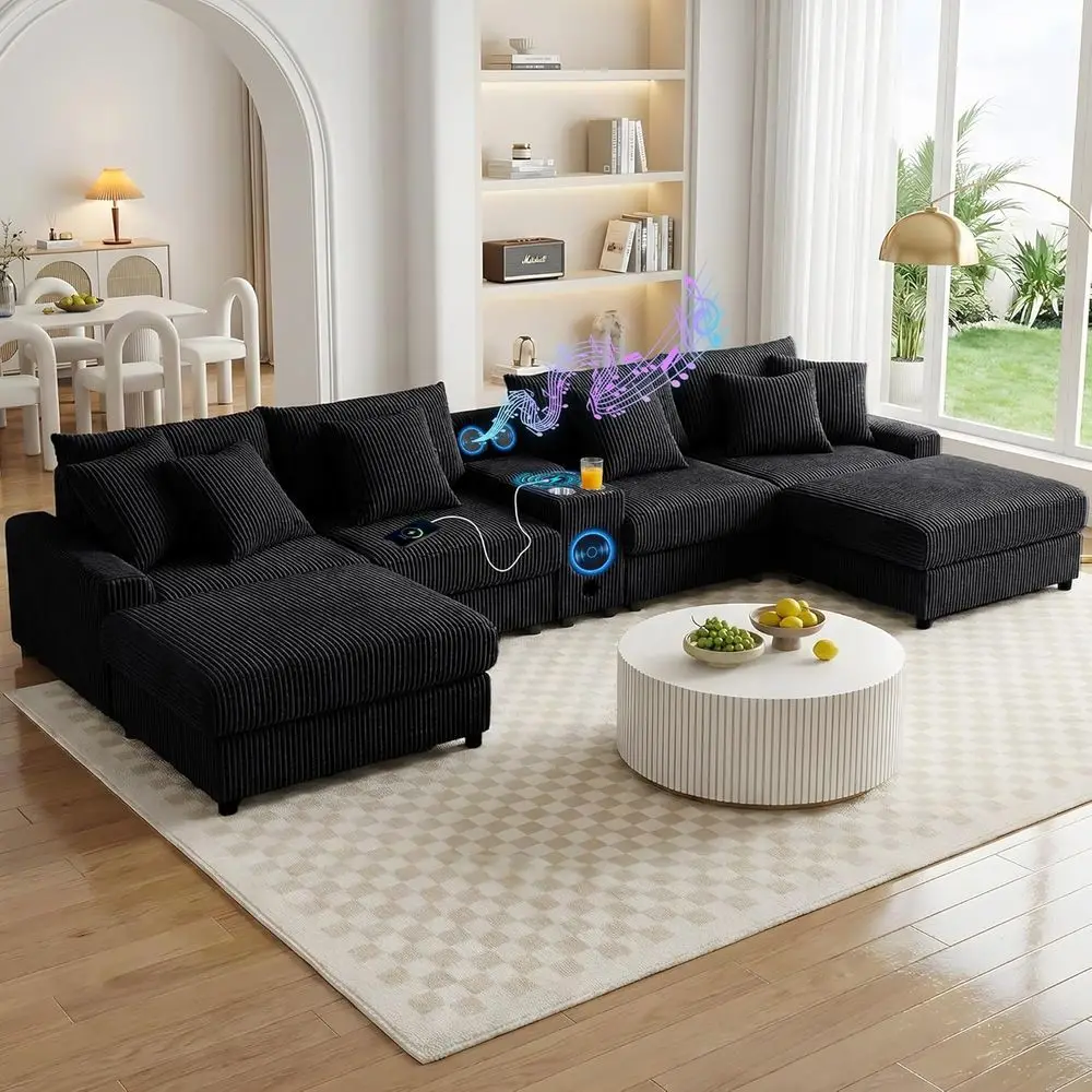 U-Shaped Sectional Sofa with Speakers & USB Ports, Comfortable Reclining Couch with Ottoman, Cup Holders for Living Room or Home
U-Shaped Sectional Sofa with Speakers & USB Ports, Comfortable Reclining Couch with Ottoman, Cup Holders for Living Room or Home