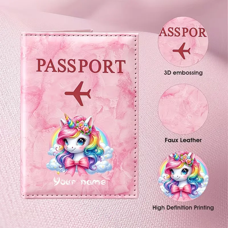 Personalized Name Custom PU Passport Holder, Featuring a Rainbow Cloud Unicorn Illustration, Perfect for Dreamy Romantic Travel
Personalized Name Custom PU Passport Holder, Featuring a Rainbow Cloud Unicorn Illustration, Perfect for Dreamy Romantic Travel