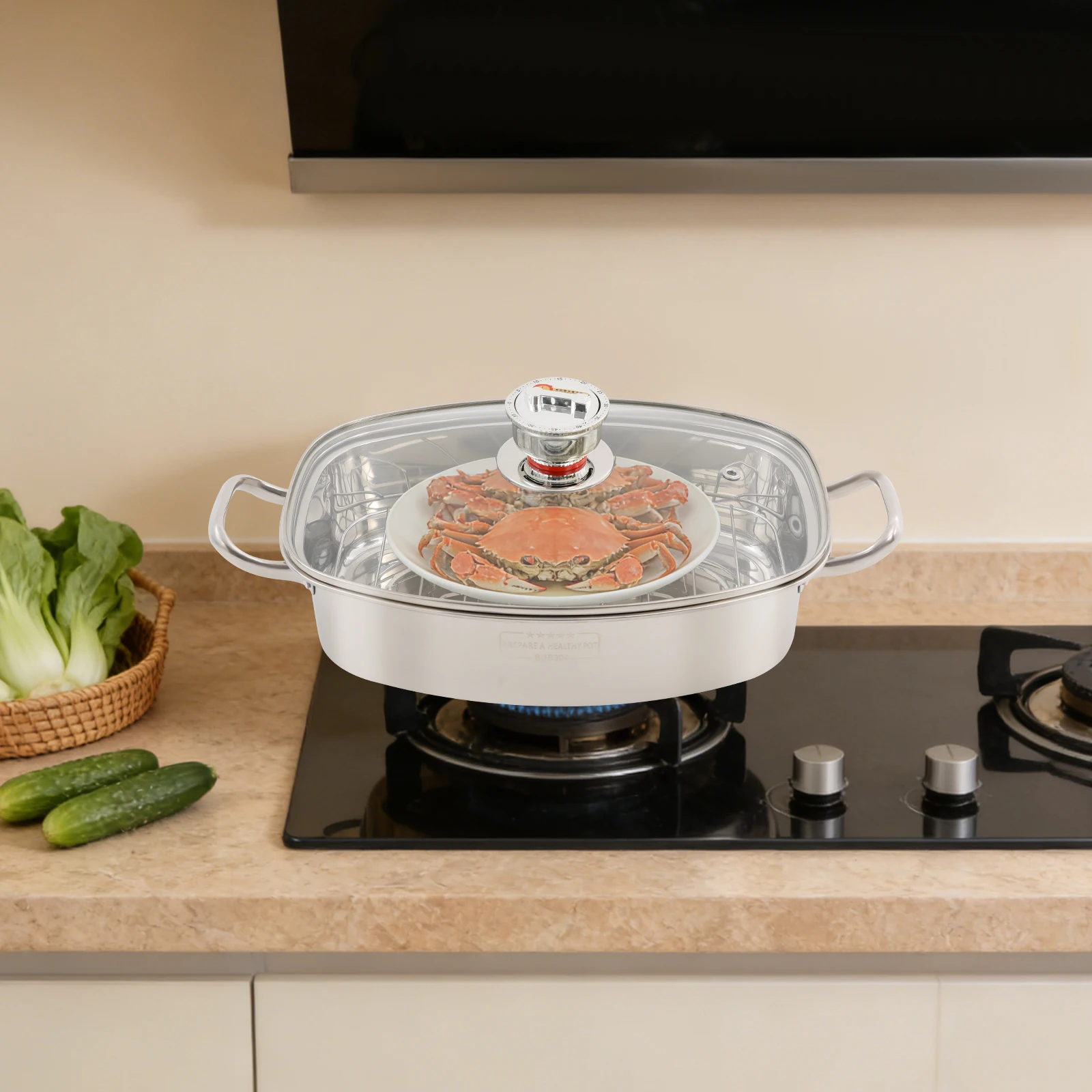 1/2 Tier 304 Stainless Steel Steamer Pot, 6L Large Multi-Use Steaming Cookware with Timer, Glass Lid, Tongs & Gloves for Fish Seafood Vegetables
1/2 Tier 304 Stainless Steel Steamer Pot, 6L Large Multi-Use Steaming Cookware with Timer, Glass Lid, Tongs & Gloves for Fish Seafood Vegetables