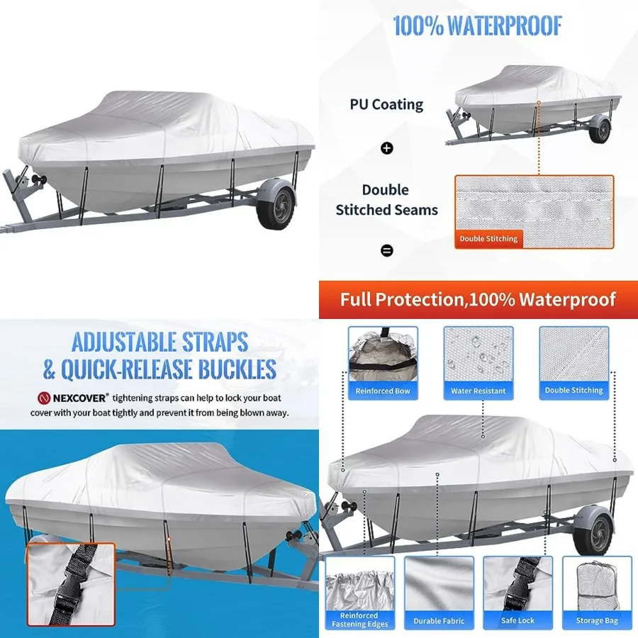Trailerable Boat Cover, Length: 16'-18.5' Beam Width: up to 94", Waterproof Heavy Duty Cover, Fits V-Hull, TRI-Hull, Runabout, Pro-Style, Bass Boat, Storage Bag & Tightening Straps Included
Trailerable Boat Cover, Length: 16'-18.5' Beam Width: up to 94", Waterproof Heavy Duty Cover, Fits V-Hull, TRI-Hull, Runabout, Pro-Style, Bass Boat, Storage Bag & Tightening Straps Included