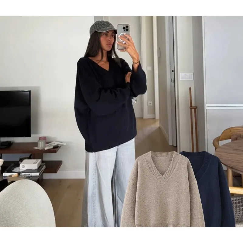 Мягкий вязаный свитер с V-образным вырезом для женщин, свободный пуловер с длинным рукавом, модный осенне-зимний топ для офиса
Мягкий вязаный свитер с V-образным вырезом для женщин, свободный пуловер с длинным рукавом, модный осенне-зимний топ для офиса