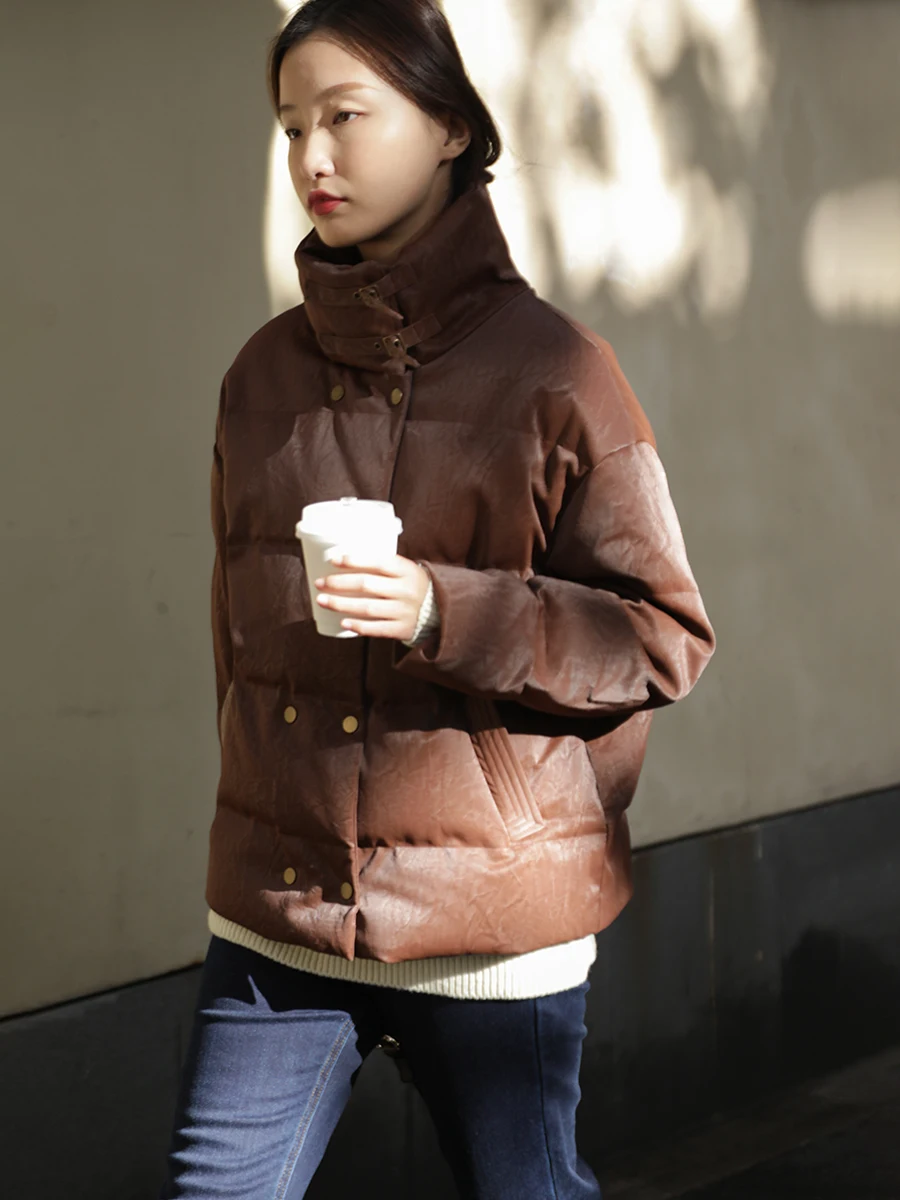 Winter Thiened ort Puffer Jaet Stand Collar Du down Warm Coat Women's Faionable Retro Sle Double Button PU Leather
Winter Thiened ort Puffer Jaet Stand Collar Du down Warm Coat Women's Faionable Retro Sle Double Button PU Leather