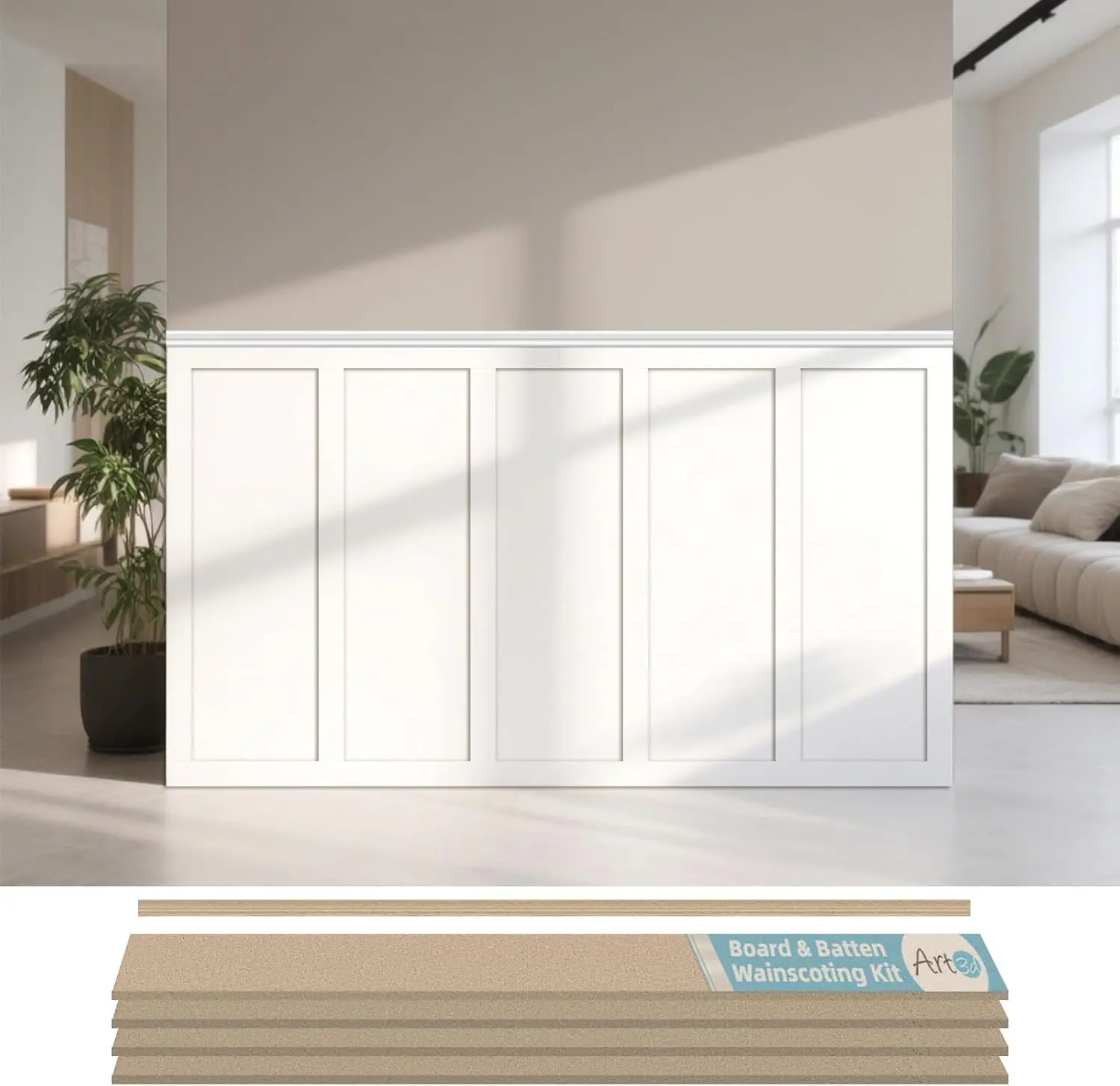 Board and Batten Wainscoting Kit for Accent Wall, MDF Panel with Edge Strips Covers 94.5x54 in, Paintable for Living Room
Board and Batten Wainscoting Kit for Accent Wall, MDF Panel with Edge Strips Covers 94.5x54 in, Paintable for Living Room