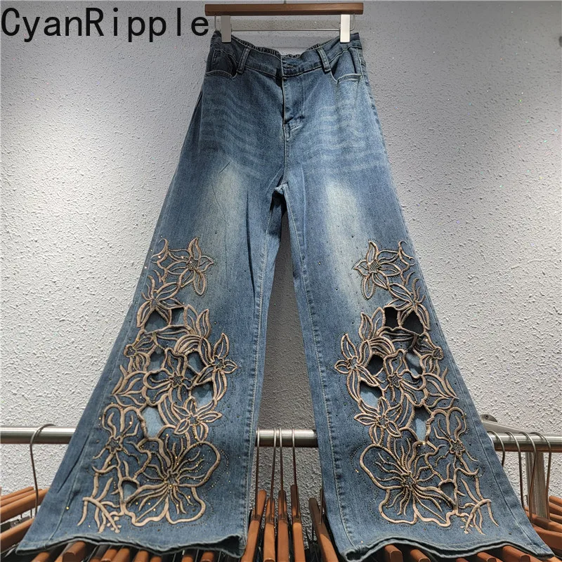 High Street Hollow Out Flowers Embroidery Women Wide Leg Jeans New Spring Summer All-match High Waist Hole Straight Denim Pants
High Street Hollow Out Flowers Embroidery Women Wide Leg Jeans New Spring Summer All-match High Waist Hole Straight Denim Pants