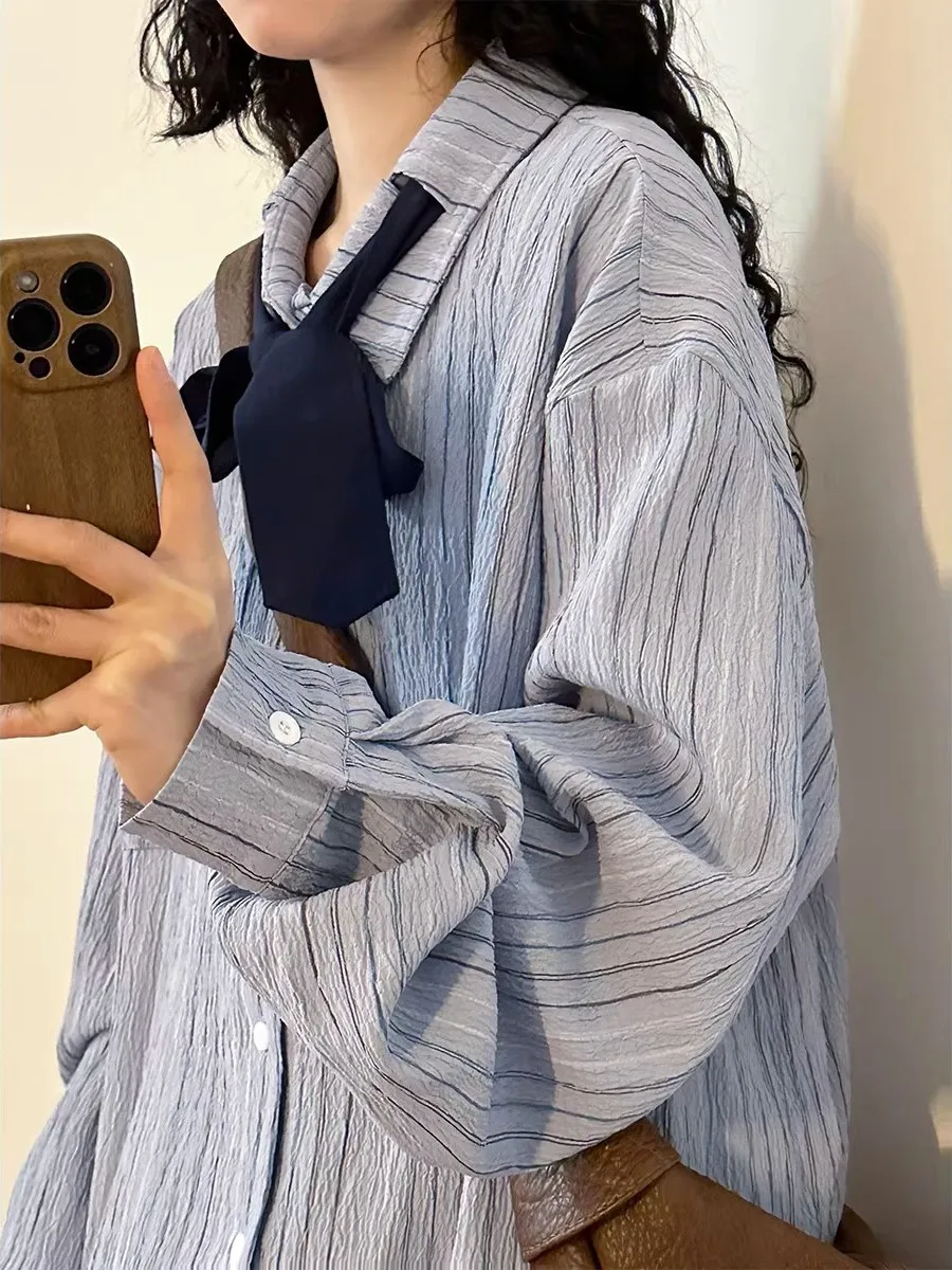 Casual American Retro College Sle Striped Long Sve Loose Fit irt ex Trendy Textured Netie Printed Splice irt
Casual American Retro College Sle Striped Long Sve Loose Fit irt ex Trendy Textured Netie Printed Splice irt