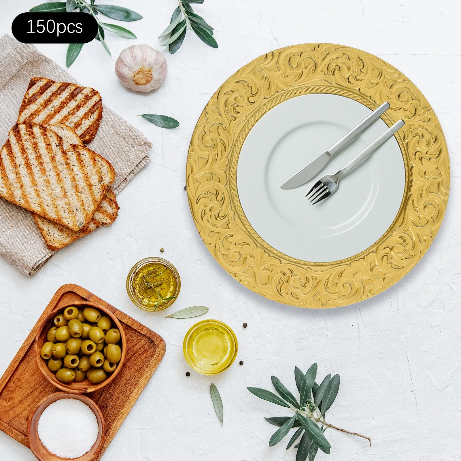 Custom Gold Patterned Dessert Plates Set of 150, Single-Sided Painted for Upscale Table Presentation
Custom Gold Patterned Dessert Plates Set of 150, Single-Sided Painted for Upscale Table Presentation