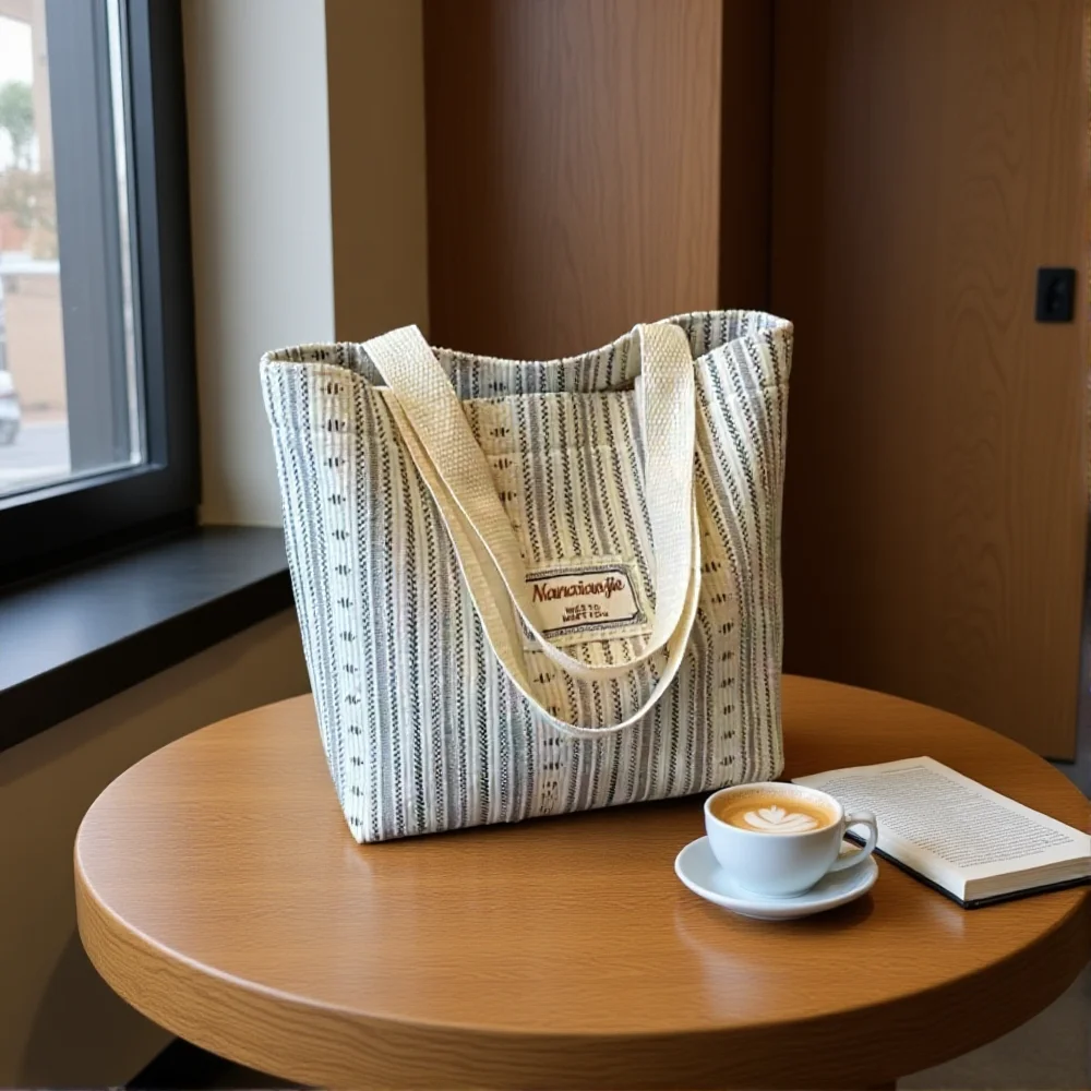 New Trendy Striped Canvas Tote Bag Women's Vintage Japanese Style Handheld Shoulder Bag Large Capacity Commuting Bag Daily Use
New Trendy Striped Canvas Tote Bag Women's Vintage Japanese Style Handheld Shoulder Bag Large Capacity Commuting Bag Daily Use