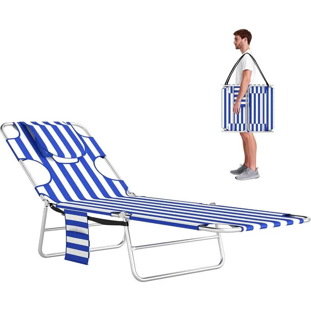 Blue Stripe Outdoor Reclining Lounge Chair with Arm Holes, 5-Position Adjustable, Portable Beach Pool Bed
Blue Stripe Outdoor Reclining Lounge Chair with Arm Holes, 5-Position Adjustable, Portable Beach Pool Bed