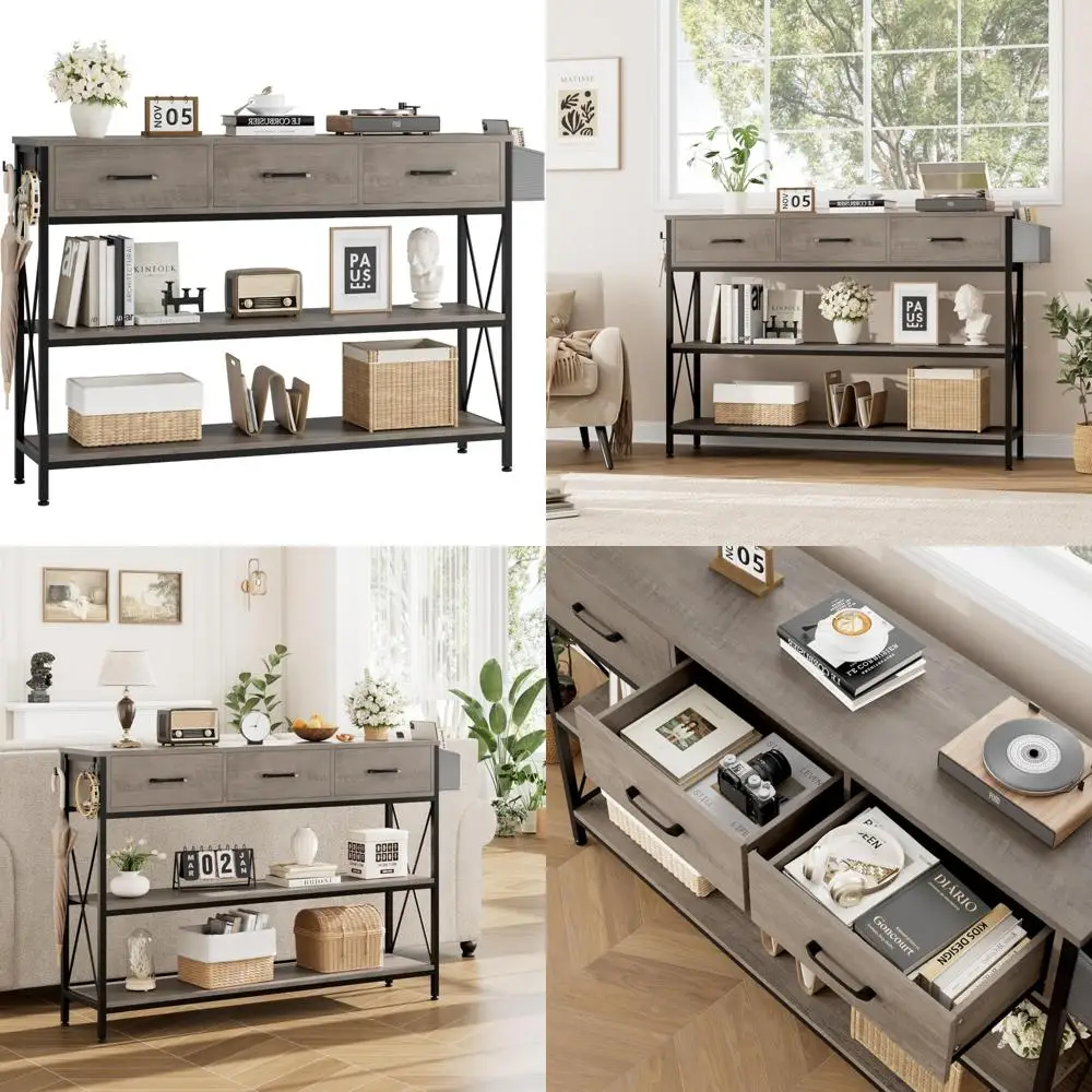 Industrial Style 47.2 Long Console Table with 3 Drawers and 3-Tier Shelves, Living Room Entryway Storage Furniture
Industrial Style 47.2 Long Console Table with 3 Drawers and 3-Tier Shelves, Living Room Entryway Storage Furniture