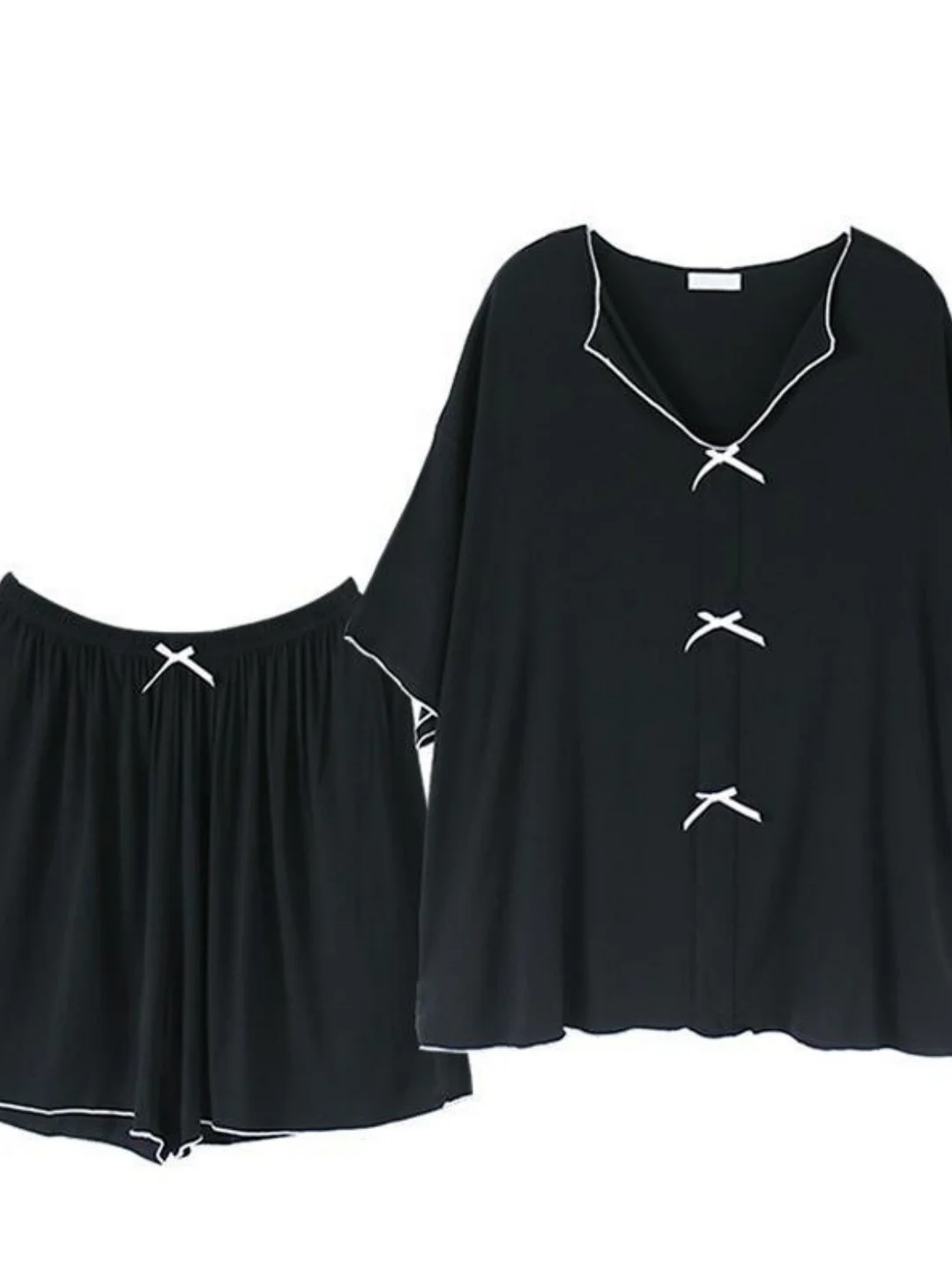Summer V-neck Short Sleeve Sleepwear Set with Knot for plus Size Women Casual Loose Fit Home Clothes Youth Style
Summer V-neck Short Sleeve Sleepwear Set with Knot for plus Size Women Casual Loose Fit Home Clothes Youth Style