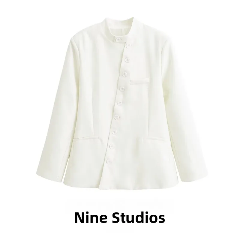 NINE ZAR Women's Pure Color Stand Collar Casual Double Breasted Suit Jacket Long Sleeve Polyester Summer Fashion Ladies
NINE ZAR Women's Pure Color Stand Collar Casual Double Breasted Suit Jacket Long Sleeve Polyester Summer Fashion Ladies