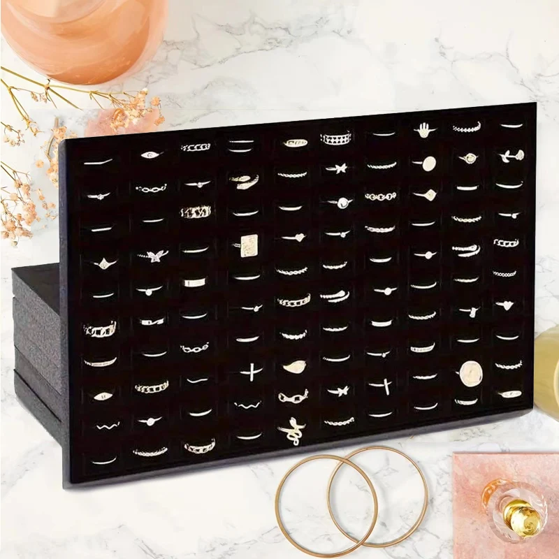 3pcs Black Velvet 100 Groove Ring Foam Holder, High Jewelry Storage Ring Display Stand For Retail Stores And Boutiques
3pcs Black Velvet 100 Groove Ring Foam Holder, High Jewelry Storage Ring Display Stand For Retail Stores And Boutiques
