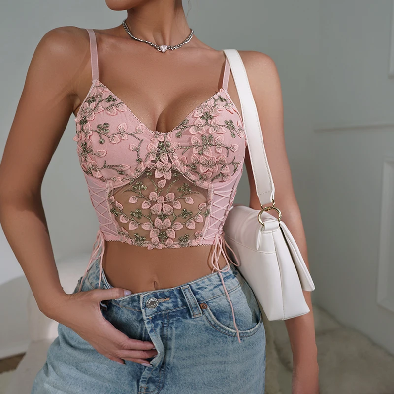 Floral Embroidery Sexy Spicy Wrap Chest Women's Tank Top European American Style Mesh Open Back Tank Top Slimming Effect
Floral Embroidery Sexy Spicy Wrap Chest Women's Tank Top European American Style Mesh Open Back Tank Top Slimming Effect