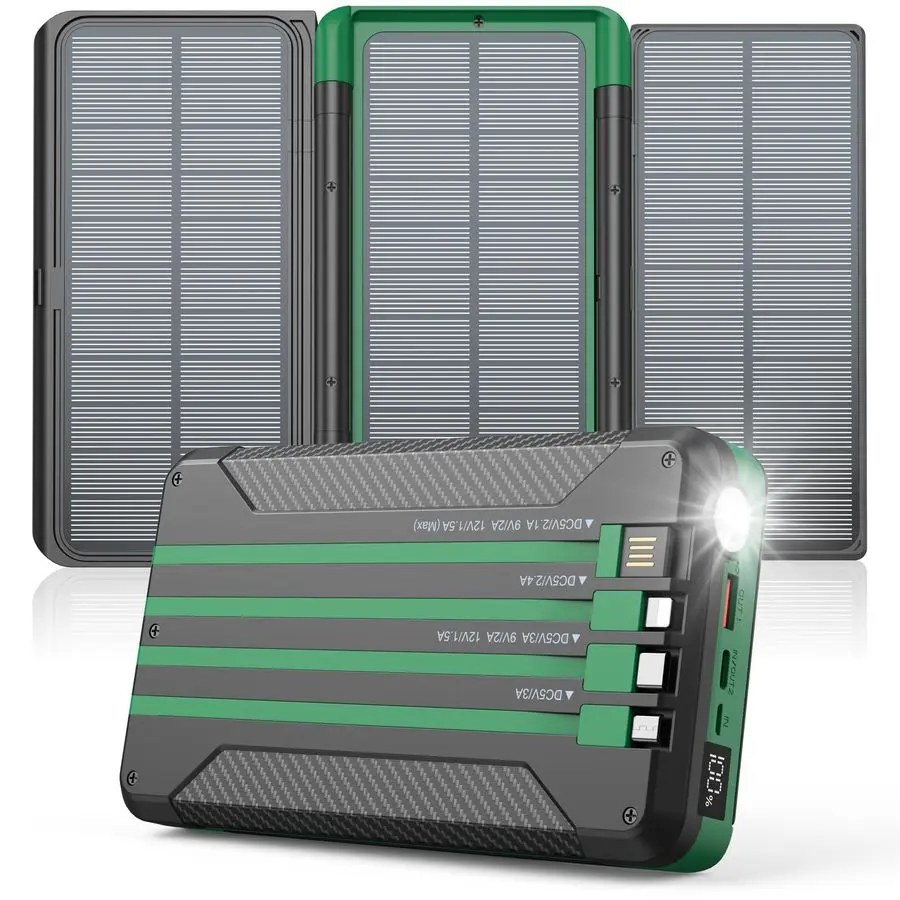 Bank Solar Charger 46800mAh Built in 4 Cables 3 Foldable Solar Panels, PD20W Fast Charging Portable Charger, LED Display Powerba
Bank Solar Charger 46800mAh Built in 4 Cables 3 Foldable Solar Panels, PD20W Fast Charging Portable Charger, LED Display Powerba