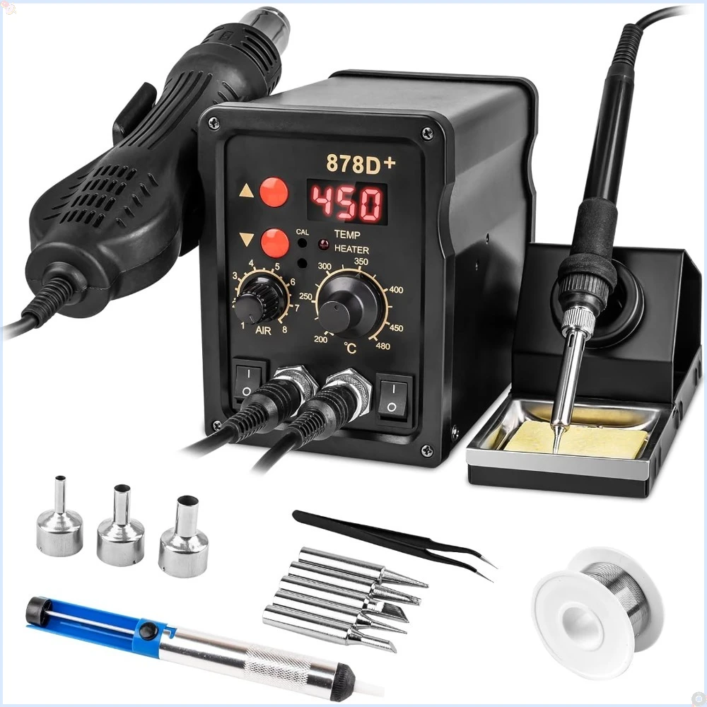 2 in 1 Hot Air Rework Soldering Iron Station Kit, Rapid Heat up Solder Station, Upgrade Dual System Control, Sleep & Calibration
2 in 1 Hot Air Rework Soldering Iron Station Kit, Rapid Heat up Solder Station, Upgrade Dual System Control, Sleep & Calibration