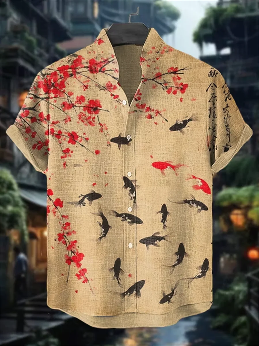 Vacation style men's linen short sleeved shirt, button design, digital printing, casual and comfortable, fashionable dressing
Vacation style men's linen short sleeved shirt, button design, digital printing, casual and comfortable, fashionable dressing