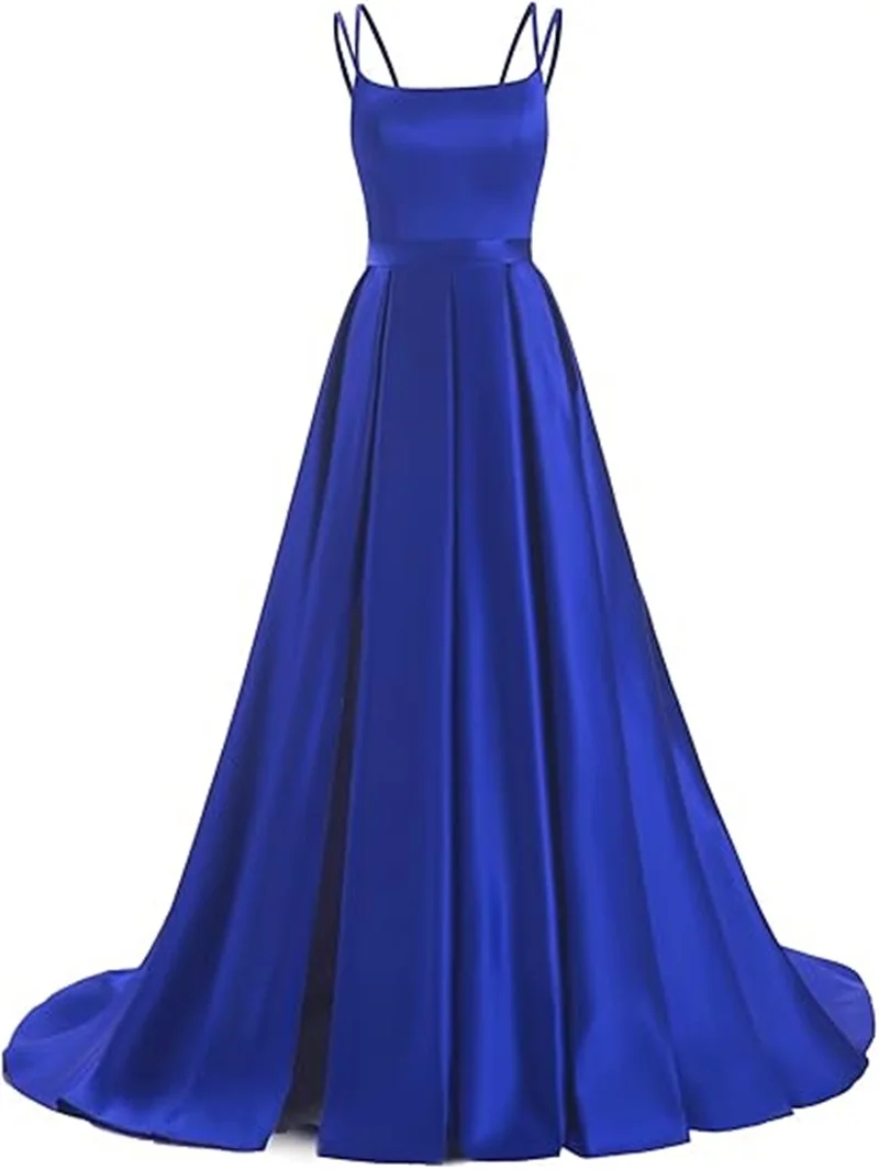 Customized Satin Prom Dresses Long Ball Gown A Line Spaghetti Straps Pleated Formal Evening Dress for Women with Pockets
Customized Satin Prom Dresses Long Ball Gown A Line Spaghetti Straps Pleated Formal Evening Dress for Women with Pockets