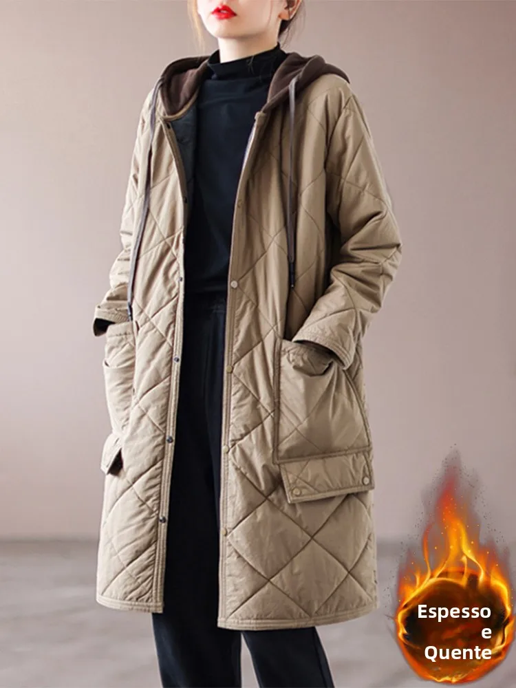 Lightweight Cotton Puffer Jacket Women's Winter Vintage Diamond Pattern Mid-Length Hooded Cotton Coat Outerwear
Lightweight Cotton Puffer Jacket Women's Winter Vintage Diamond Pattern Mid-Length Hooded Cotton Coat Outerwear