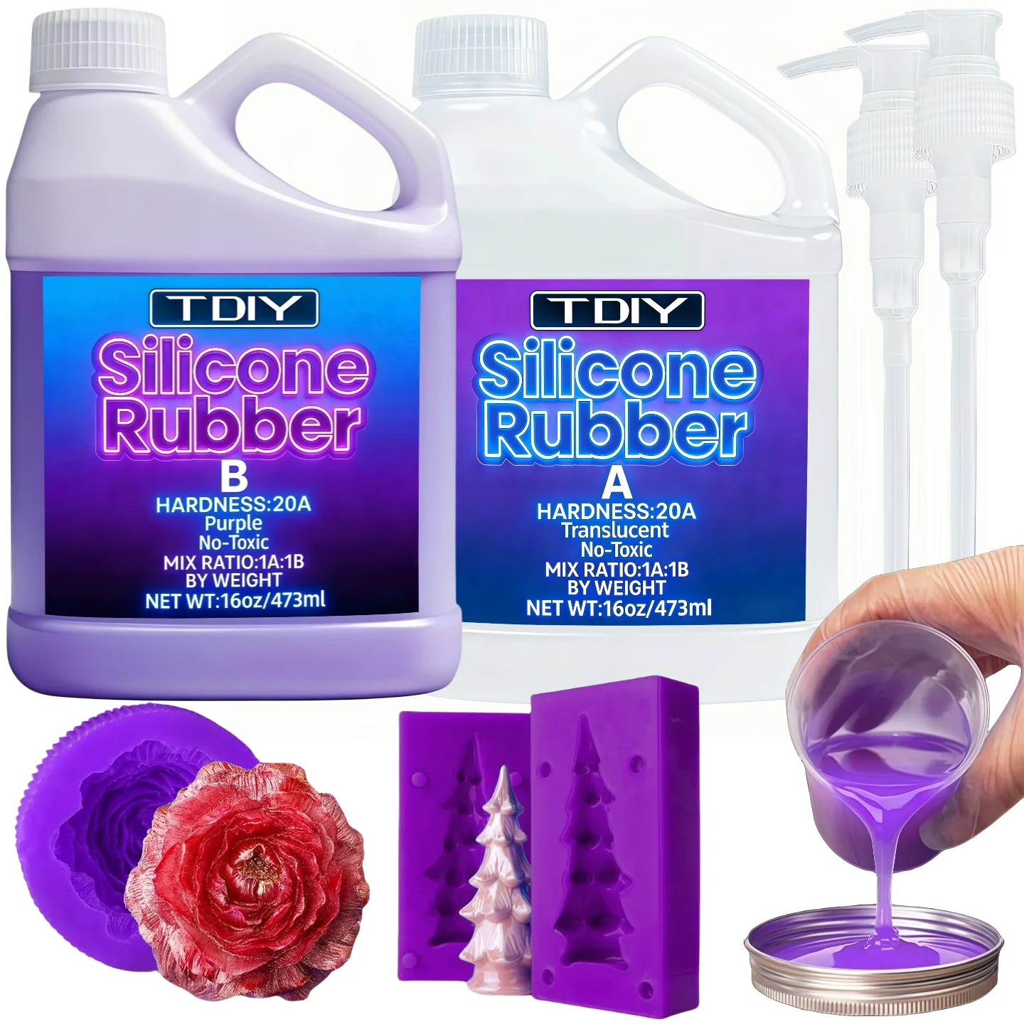 Набор жидких силиконовых резиновых смесей - высокопроизводительный, нетоксичный силикон для изготовления форм, литья, работы с смолой, воском, мылом и DIY-проектов
Набор жидких силиконовых резиновых смесей - высокопроизводительный, нетоксичный силикон для изготовления форм, литья, работы с смолой, воском, мылом и DIY-проектов