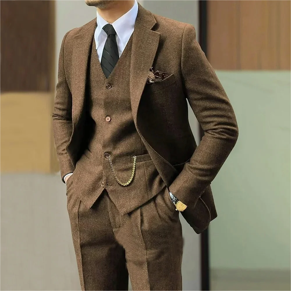 3 Piece Brown Mens Tweed Herringbone Wedding Suit Prom Tuxedos Notched Lapel Tweed for Business Slim Fit (Blazer+Vest+Pants)
3 Piece Brown Mens Tweed Herringbone Wedding Suit Prom Tuxedos Notched Lapel Tweed for Business Slim Fit (Blazer+Vest+Pants)