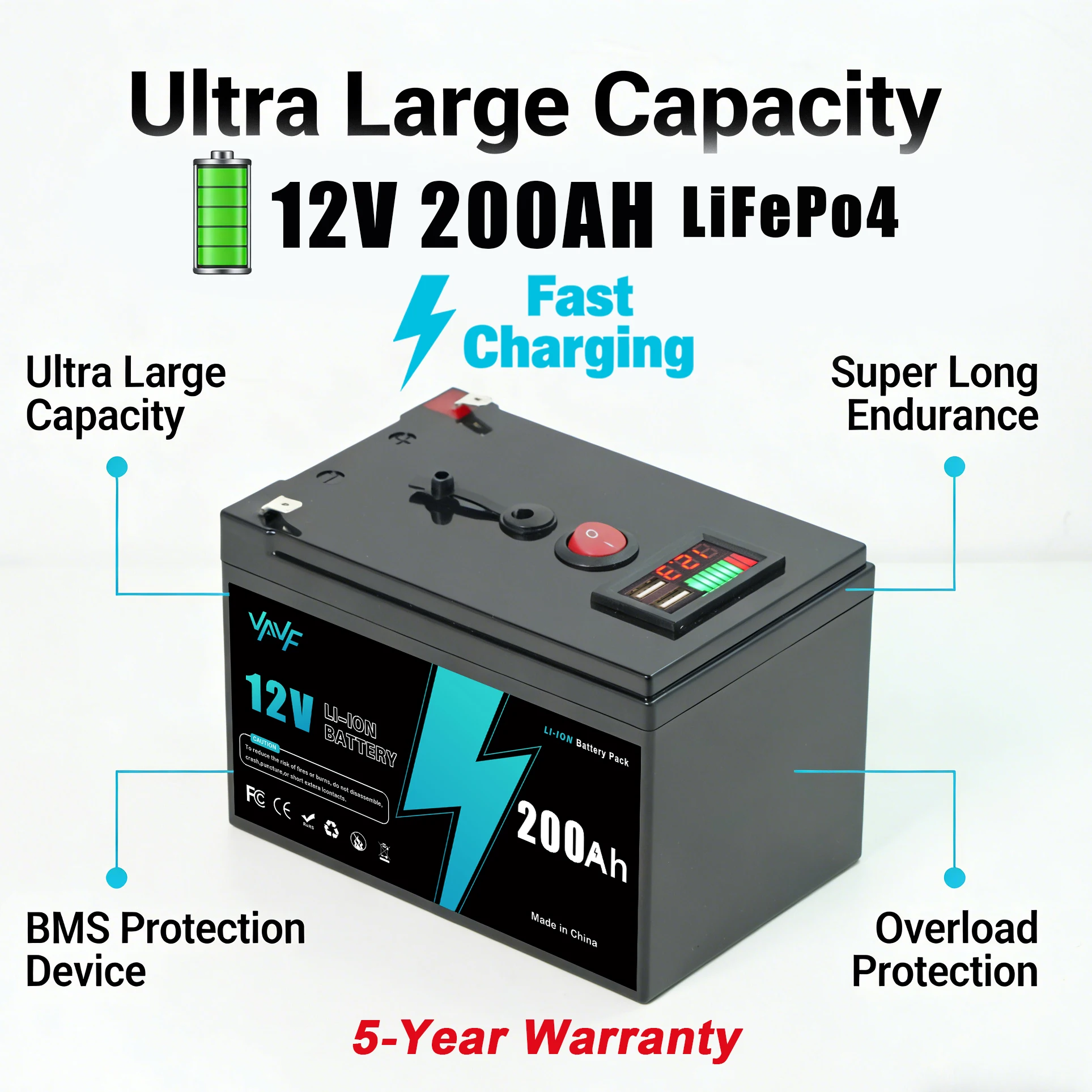 Компактный Литиевая батарея Эмулятор питания LiFePO4 12 В, 200 Ач с интеллектуальным Bluetooth BMS для мобильных и солнечных батарей на солнечной батарее
Компактный Литиевая батарея Эмулятор питания LiFePO4 12 В, 200 Ач с интеллектуальным Bluetooth BMS для мобильных и солнечных батарей на солнечной батарее