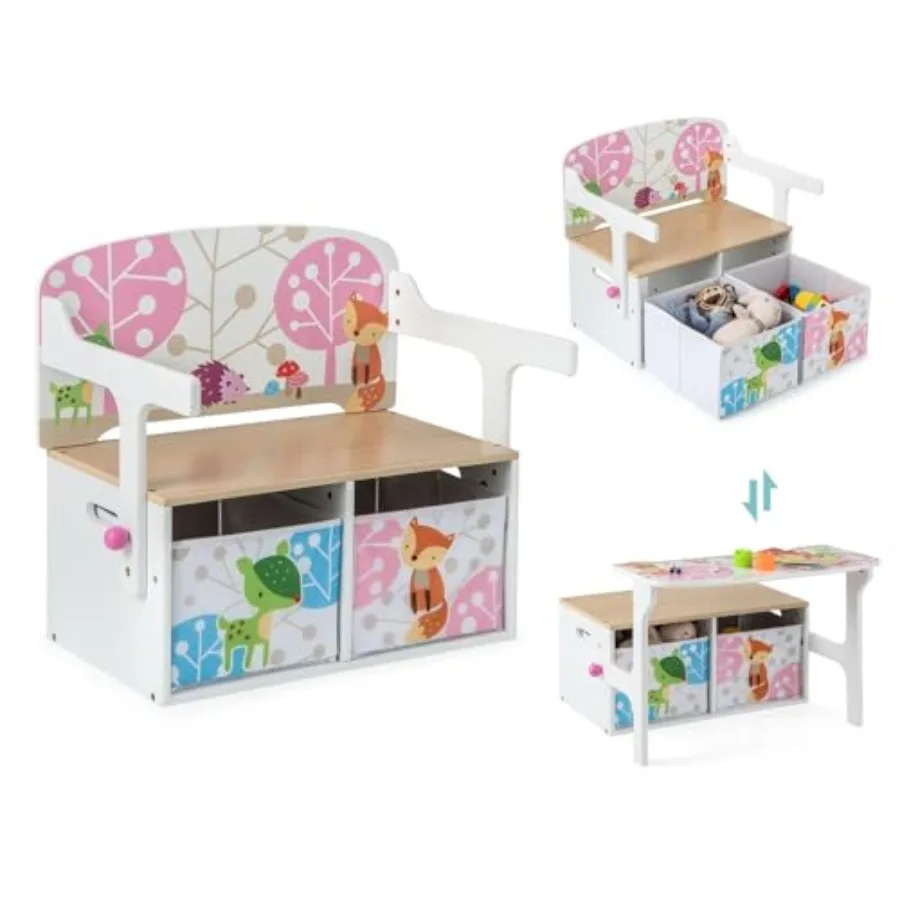 Table and Chair Set with Convertible Toy Storage Bench and 2 Removable Fabric Bins for Kindergarten Preschool Room Playroom Woo
Table and Chair Set with Convertible Toy Storage Bench and 2 Removable Fabric Bins for Kindergarten Preschool Room Playroom Woo