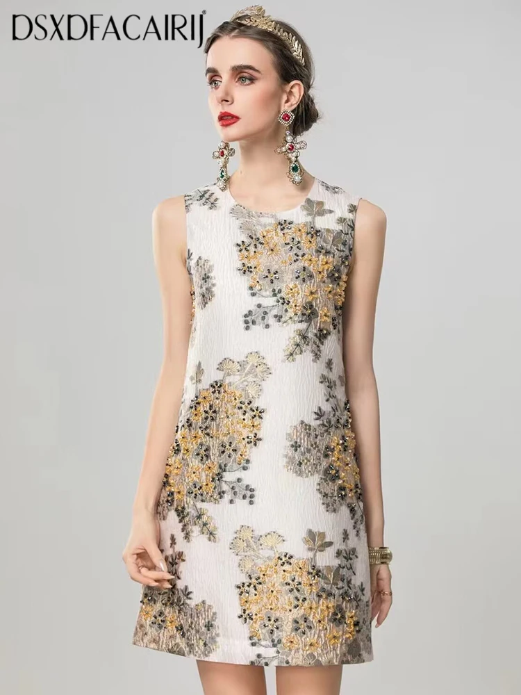 DSXDFACAIRIJ Beading Jacquard Vest Dress For Women O-Neck Sleeveless Elegant Party Mini Dresses Fashion Summer Female
DSXDFACAIRIJ Beading Jacquard Vest Dress For Women O-Neck Sleeveless Elegant Party Mini Dresses Fashion Summer Female