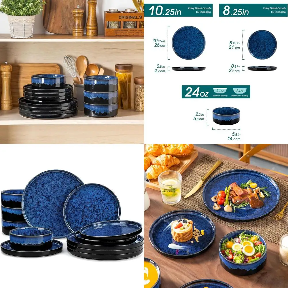 Blue 12-Piece Stoneware Dinnerware Set for 4, Modern Kitchenware, Dishwasher and Microwave Safe
Blue 12-Piece Stoneware Dinnerware Set for 4, Modern Kitchenware, Dishwasher and Microwave Safe