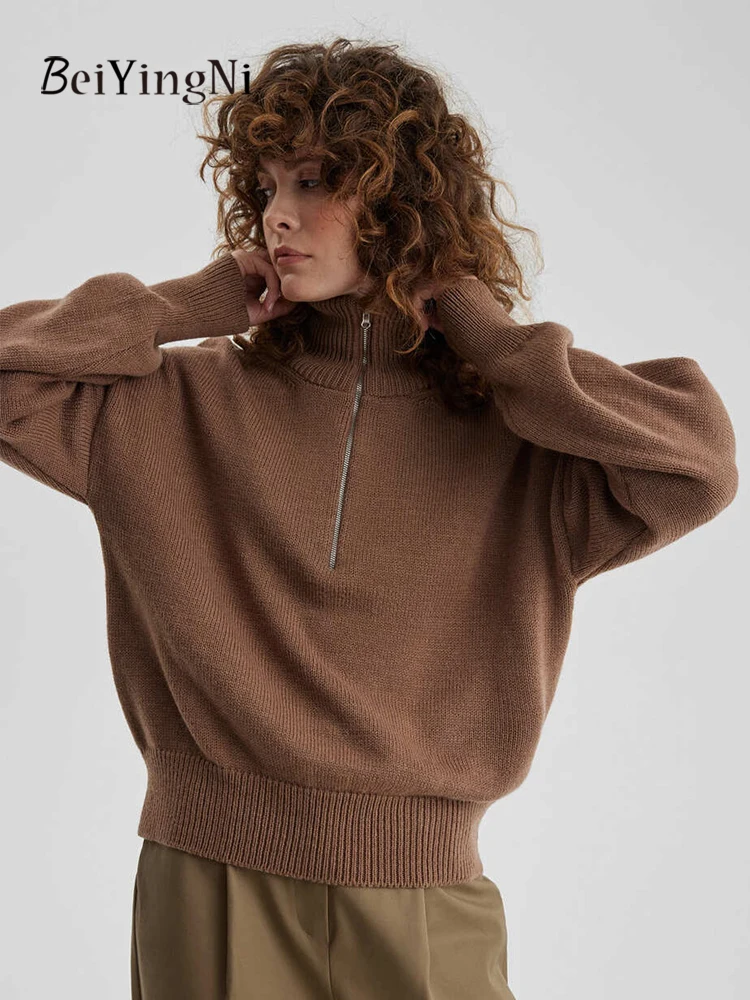 Beiyingni Women Zipper Stand Collar Sweater 2025 Autumn Winter Solid Color Thick Knitted Pullover Female Loose Lazy Style Tops
Beiyingni Women Zipper Stand Collar Sweater 2025 Autumn Winter Solid Color Thick Knitted Pullover Female Loose Lazy Style Tops