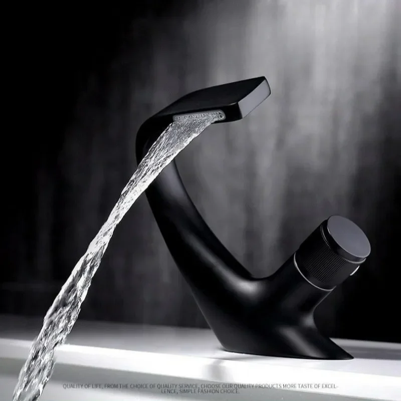 Modern All Copper Black Waterfall Faucet Bathroom Sink Mixer Tap Deck Mount Cold Hot Crane Design Simple
Modern All Copper Black Waterfall Faucet Bathroom Sink Mixer Tap Deck Mount Cold Hot Crane Design Simple