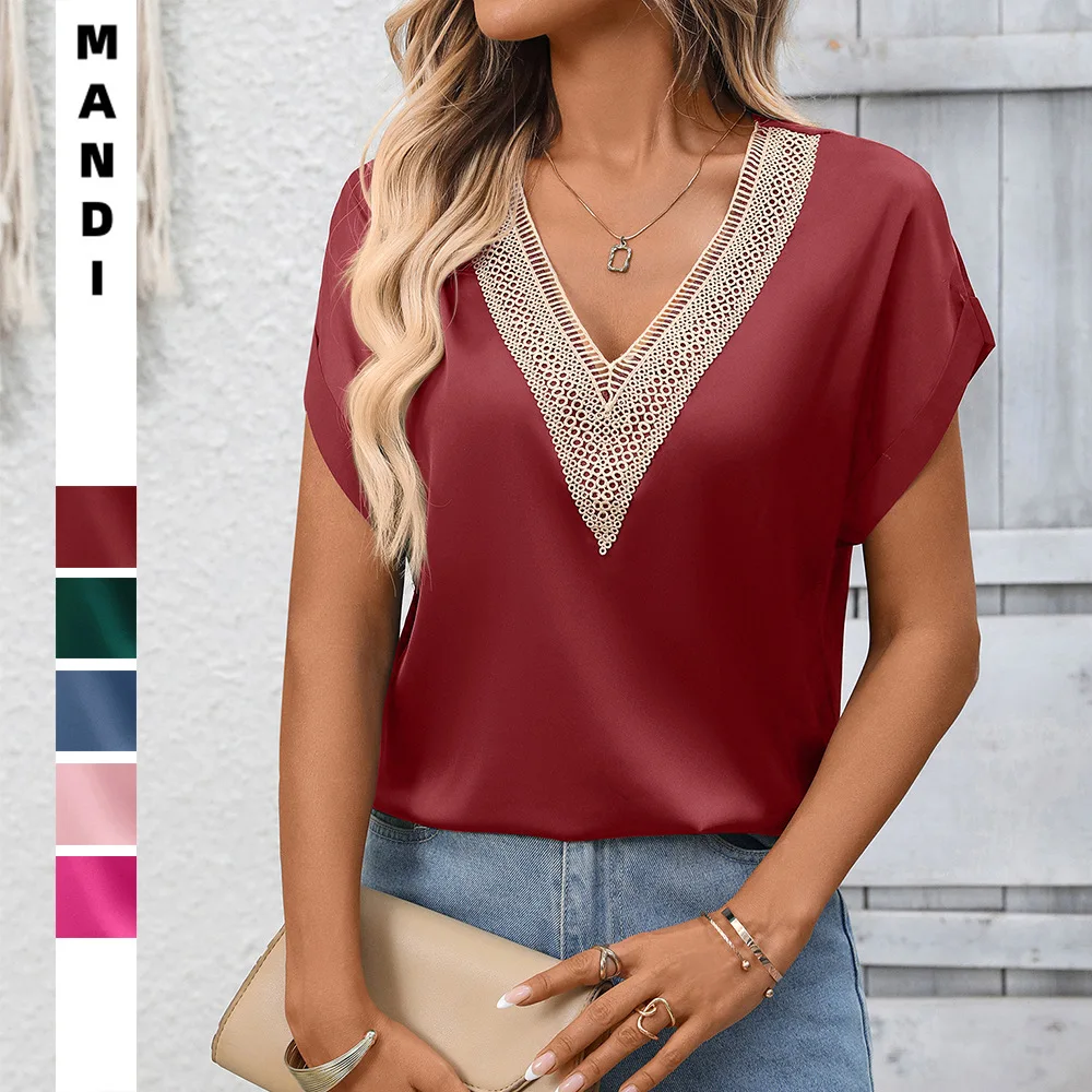 Women's Commuter Shirt Summer 2026 V-Neck Lace-Trimmed Satin Short-Sleeve Blouse Office Workwear Fashion Essential
Women's Commuter Shirt Summer 2026 V-Neck Lace-Trimmed Satin Short-Sleeve Blouse Office Workwear Fashion Essential