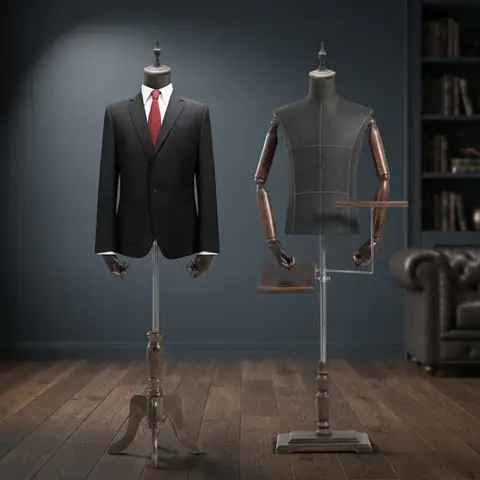 European Full Body Mannequin Solid Wood Mens Suit Display Rack Half Length Clothing Model with Hands for Retail Boutique Window