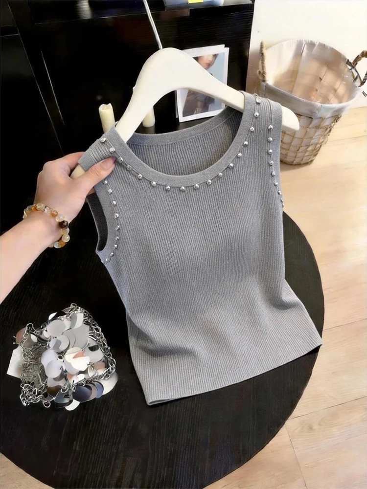 Slimming Loose Fit Summer Thin round Neck Sleeveless Vest Women's Fashionable Base Layer Tank Top Embellished with Beads
Slimming Loose Fit Summer Thin round Neck Sleeveless Vest Women's Fashionable Base Layer Tank Top Embellished with Beads