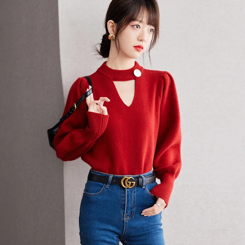 Red Half Turtleneck Hollow Out Long Sleeve Knit Pullover Sweater Autumn Winter Women Elegant Slim Casual Short Knitwear C2522
Red Half Turtleneck Hollow Out Long Sleeve Knit Pullover Sweater Autumn Winter Women Elegant Slim Casual Short Knitwear C2522