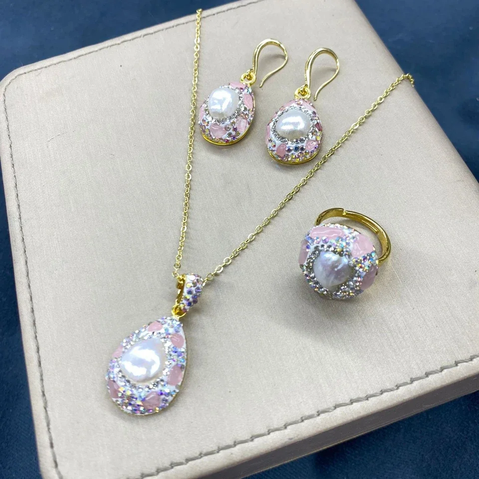 Baroque Freshwater Peark Beaded Strand Necklace Ring Earring Set Turkish Style Women Luxury Quartz Jewelry Mother's Day Gift
Baroque Freshwater Peark Beaded Strand Necklace Ring Earring Set Turkish Style Women Luxury Quartz Jewelry Mother's Day Gift