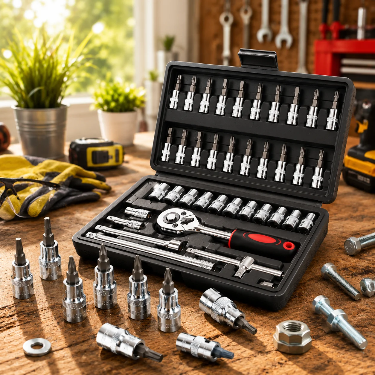 Black 46PCS 1/4" Socket Ratchet Tool Set, Durable Portable Repair Tools for Vehicle Service and Daily Home Mechanic Repairs
Black 46PCS 1/4" Socket Ratchet Tool Set, Durable Portable Repair Tools for Vehicle Service and Daily Home Mechanic Repairs