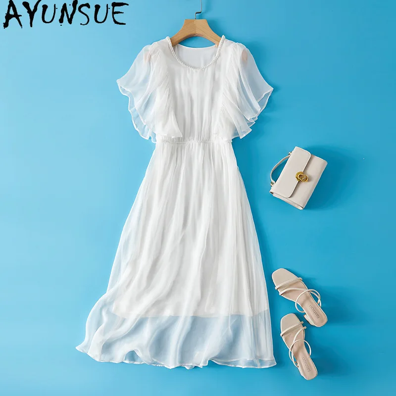 AYUNSUE Natural Silk Dresses for Women Solid Color Beach Dress 2026 Woman Casual Simple Summer Dresses Woman Clothes Ropa Mujer
AYUNSUE Natural Silk Dresses for Women Solid Color Beach Dress 2026 Woman Casual Simple Summer Dresses Woman Clothes Ropa Mujer