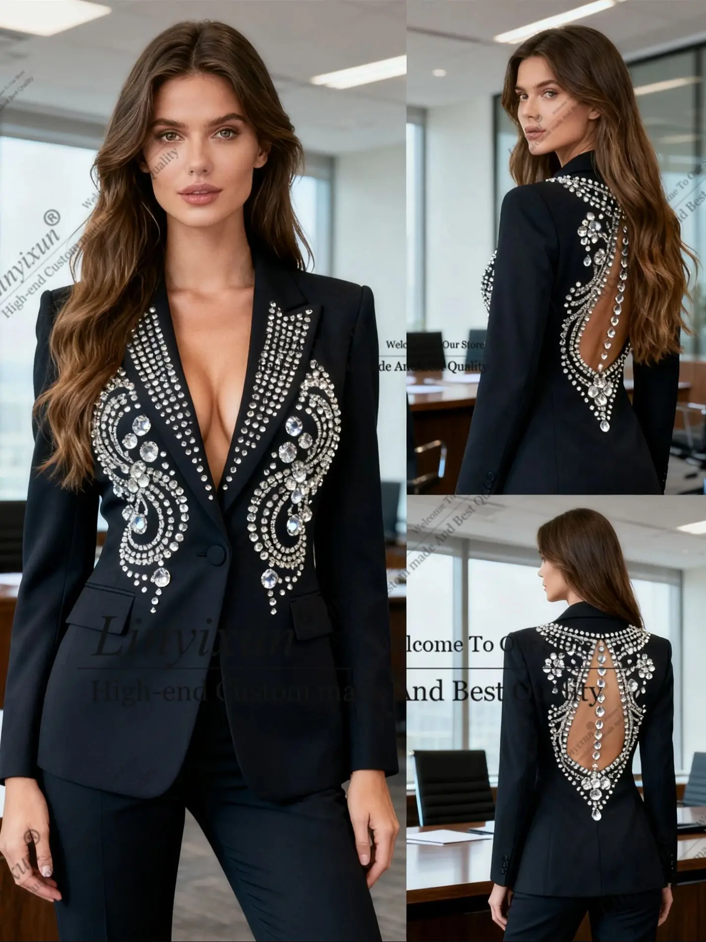 Последние высококачественные дизайнерские женские костюмы с кристаллами, комплекты из 2 предметов, элегантные однобортные наряды по индивидуальному заказу, модный повседневный шикарный женский костюм
Последние высококачественные дизайнерские женские костюмы с кристаллами, комплекты из 2 предметов, элегантные однобортные наряды по индивидуальному заказу, модный повседневный шикарный женский костюм