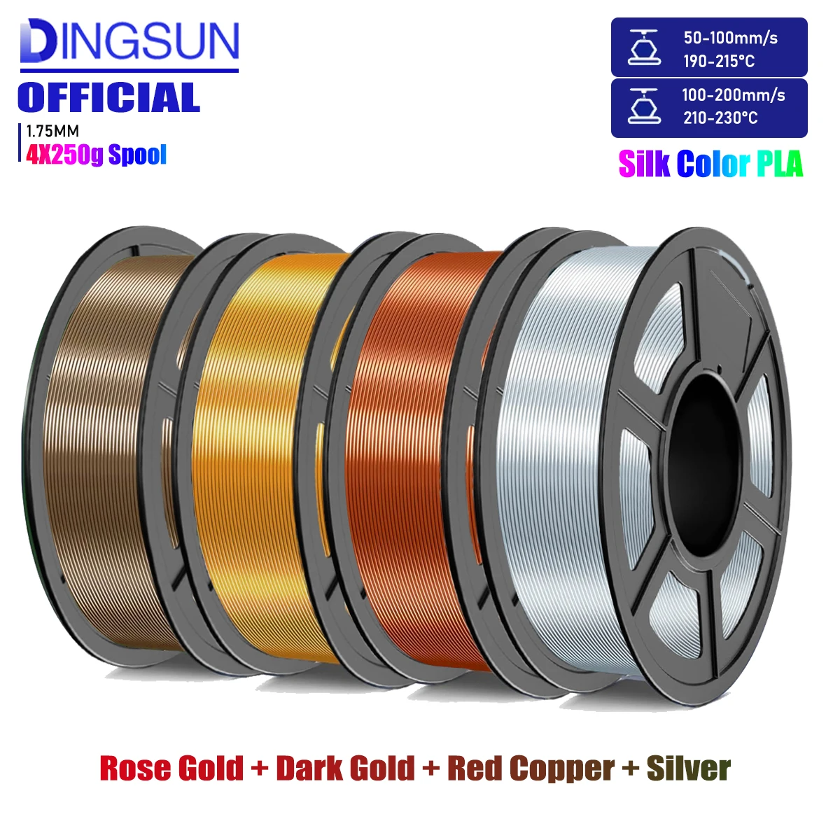 3D Printer Silk Filament, Shiny Silk PLA Filament 1.75mm, Smooth Silky Surface,Dimensional Accuracy +/- 0.02mm
3D Printer Silk Filament, Shiny Silk PLA Filament 1.75mm, Smooth Silky Surface,Dimensional Accuracy +/- 0.02mm