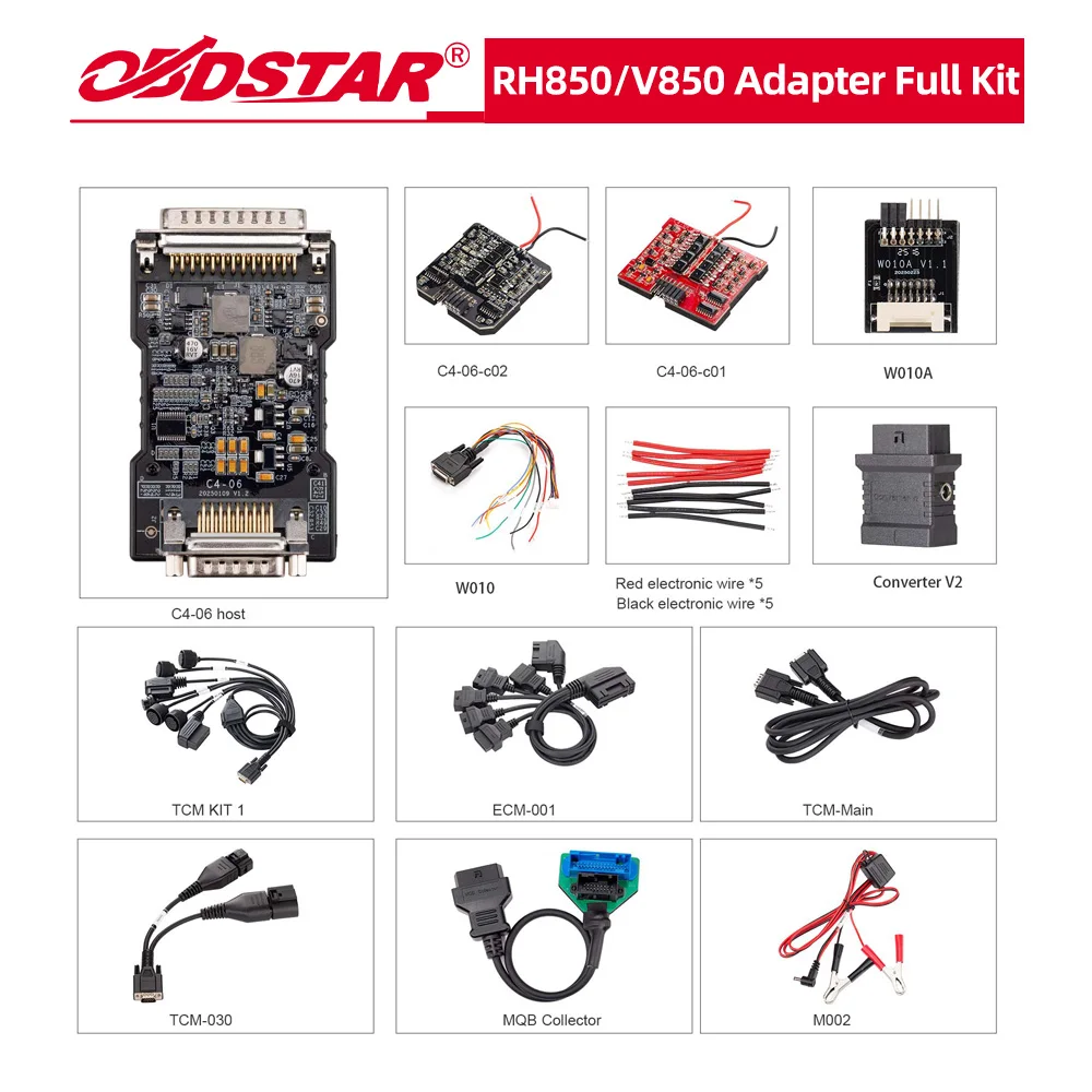 OBDSTAR RH850/V850 Adapter Kit Full Set with MQB Collector ECM001 TCM030 TCM-Kit
OBDSTAR RH850/V850 Adapter Kit Full Set with MQB Collector ECM001 TCM030 TCM-Kit