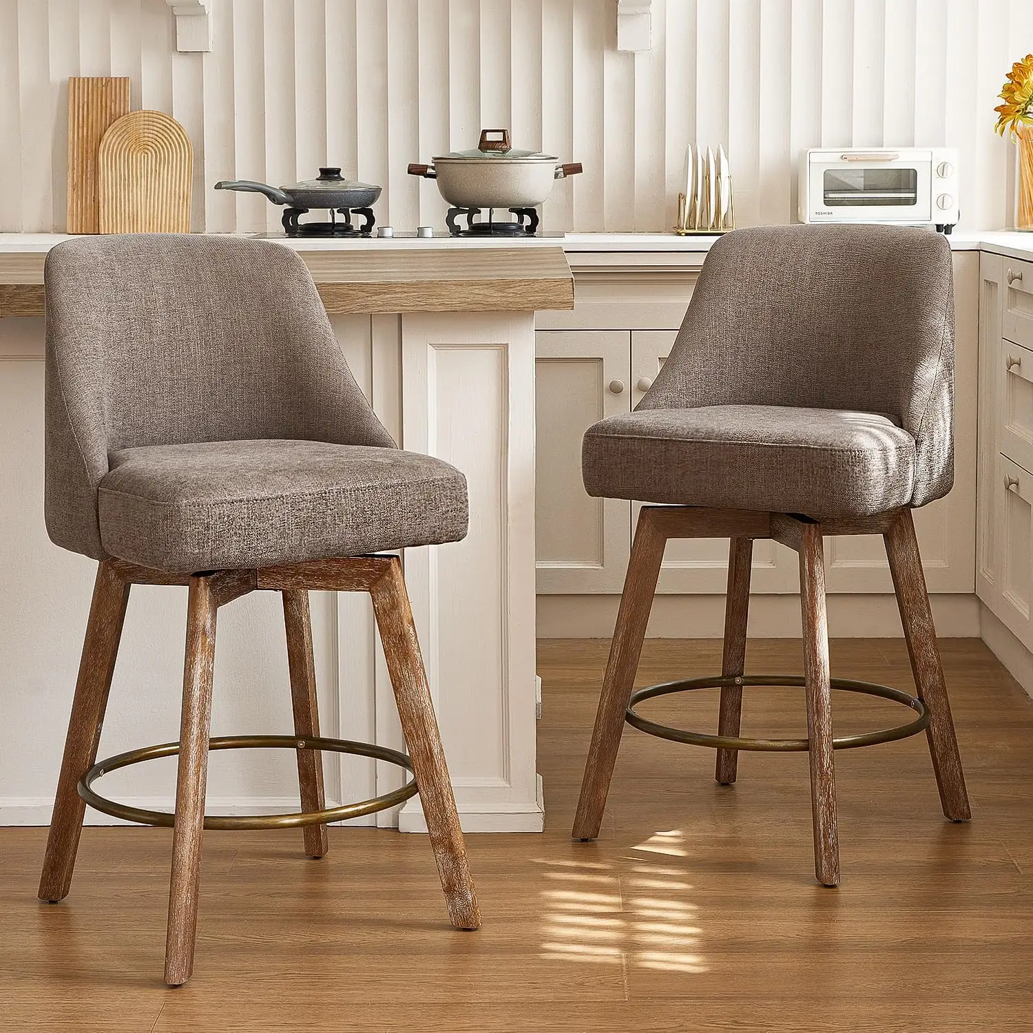Counter Height Bar Stools,Grey-Colored Linen Comfort Fabric Bar Stool Set of 2,360° Swivel Counter Height Stools Solid Wood
Counter Height Bar Stools,Grey-Colored Linen Comfort Fabric Bar Stool Set of 2,360° Swivel Counter Height Stools Solid Wood