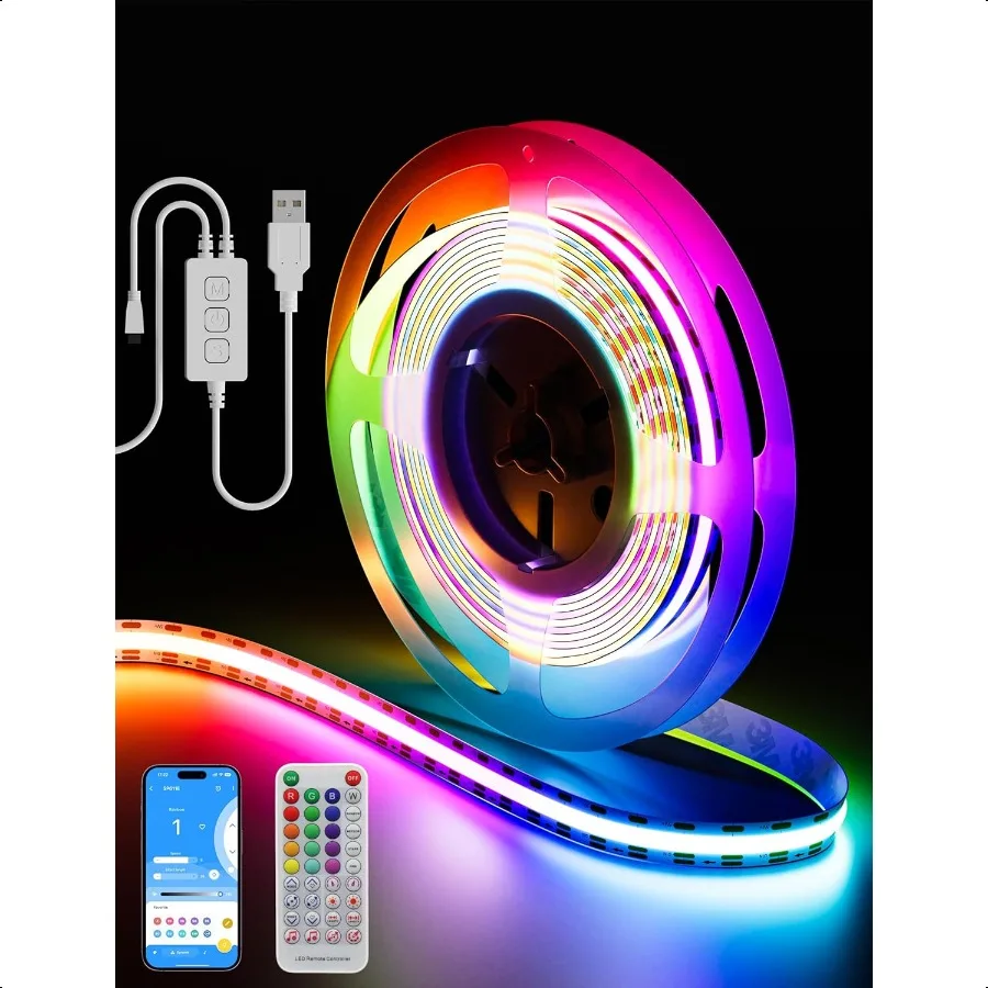 RGB Smart IC COB LED Strip Light Color Chasing5V USB ULListed Multicolor Flexible Tape Light 6.56ft 2m with Music Mode APP Cont
RGB Smart IC COB LED Strip Light Color Chasing5V USB ULListed Multicolor Flexible Tape Light 6.56ft 2m with Music Mode APP Cont